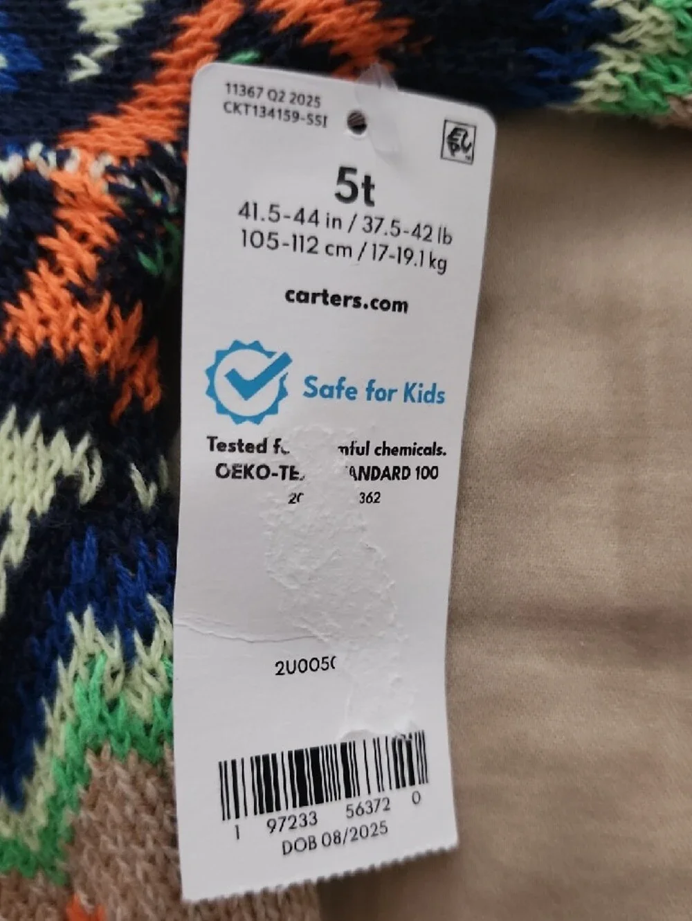 Carter's Beige Fair Isle Sweater with Navy, Green & Orange Pattern 5T